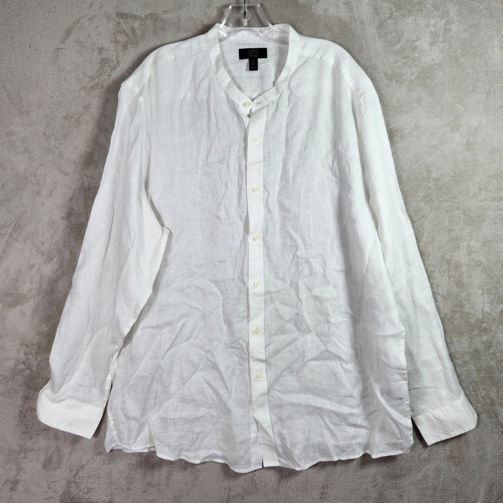Club Room Lux Linen Shirt Womens XXL White Mandarin Collar Long Sleeve Office